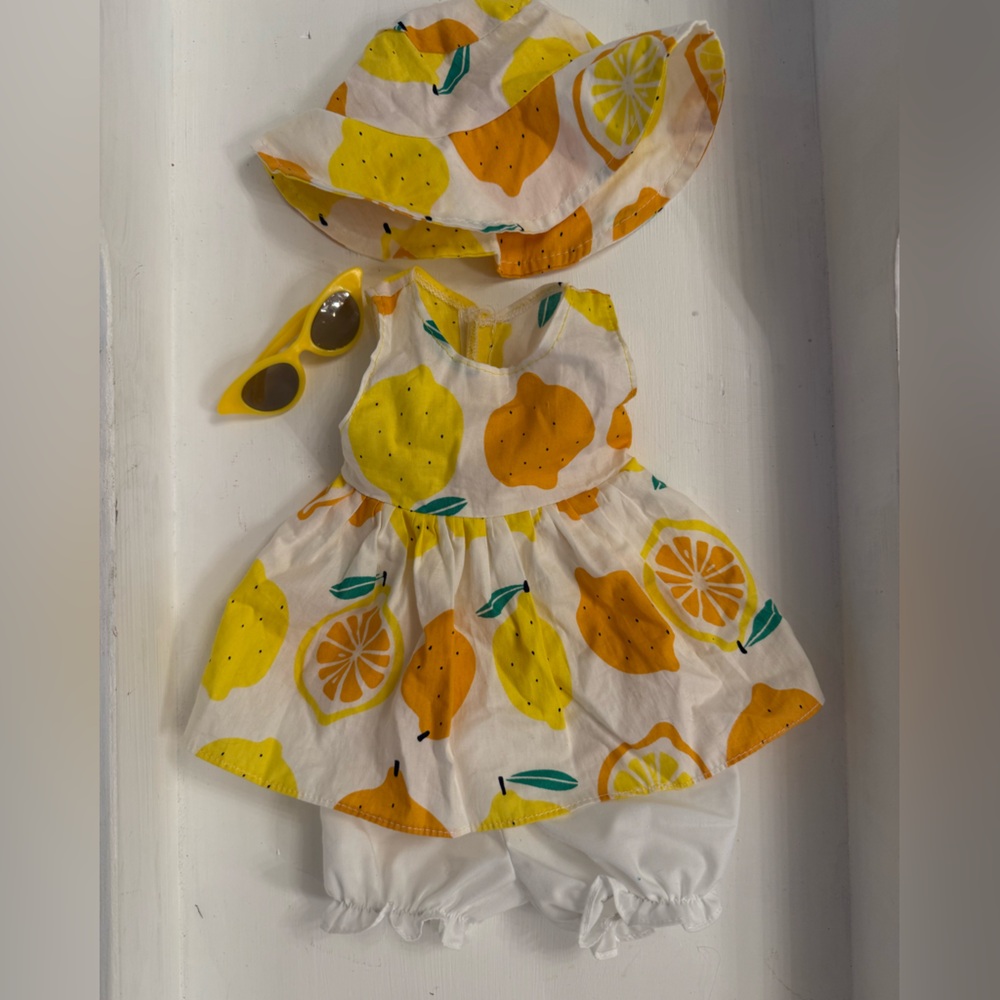Lemon Print doll Dress with Hat and Sunglasses
